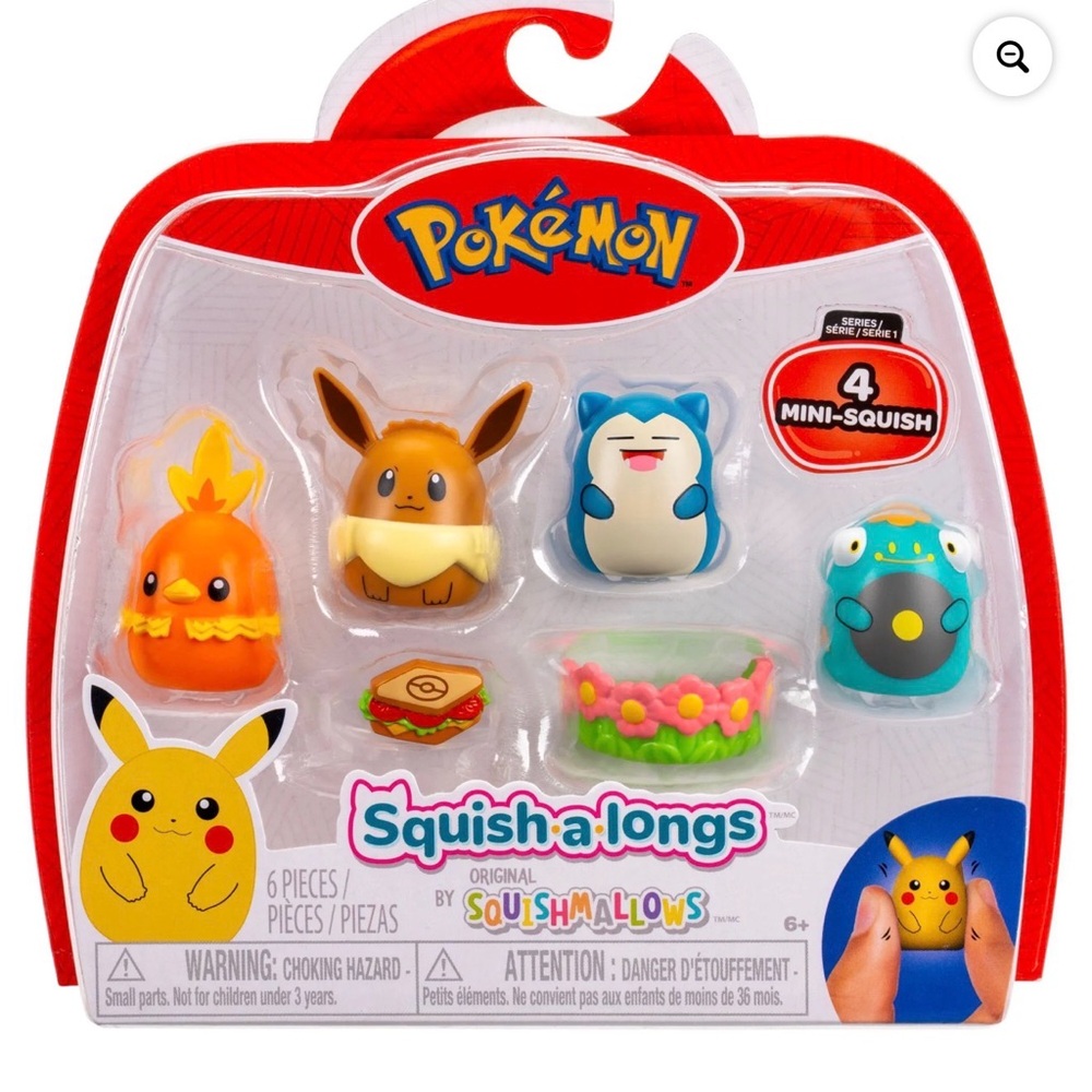 NEW Pokemon Squish a longs 4Pk Eevee Snorlax Bellibolt Torchic Mini Squishmallow
